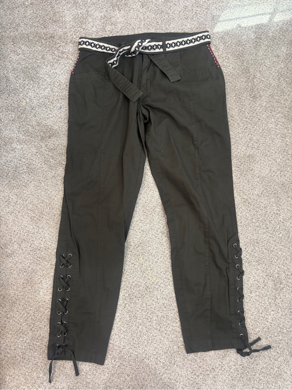 Boundless North Green Lace Up Pants with Beadwork Size 28 Stretch Boho